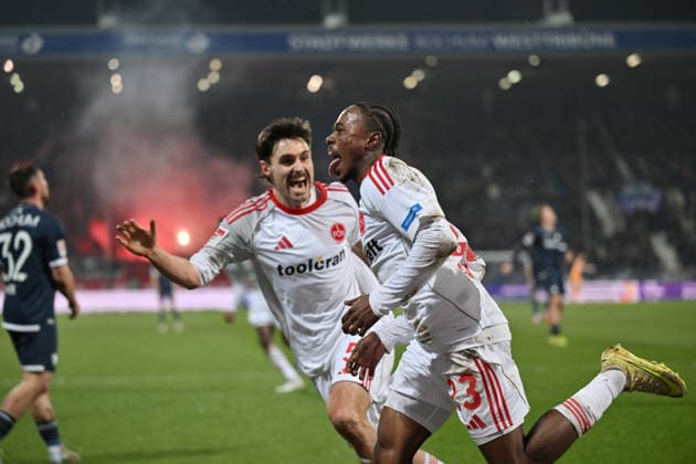 Jubel Ali Zoma (1. FC Nürnberg), 0:1 20.02.2026, Fussball 2. Bundesliga, Saison 2025 2026, 23. Spieltag, VfL Bochum - 1. FC Nürnberg DFL regulations prohibit any use of photographs as image sequences and or quasi-video Bochum Vonovia Ruhrstadion Nordrhein Westfalen Deutschland