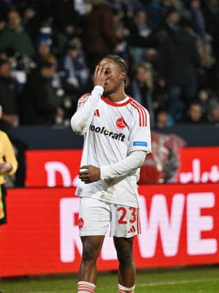 Jubel Ali Zoma (1. FC Nürnberg), 0:1 20.02.2026, Fussball 2. Bundesliga, Saison 2025 2026, 23. Spieltag, VfL Bochum - 1. FC Nürnberg DFL regulations prohibit any use of photographs as image sequences and or quasi-video Bochum Vonovia Ruhrstadion Nordrhein Westfalen Deutschland