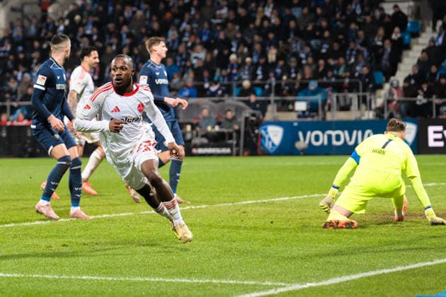 Deutschland: 2. Bundesliga 2025 2026 23. Spieltag, VfL Bochum vs. 1. FC Nürnberg Freitag, 20.02.2026 Vonovia Ruhr Stadion, Nordrhein-Westfalen Tor zum 0:1 durch Luka Lochoshvili (1. FC Nürnberg, 24) Jubel Freude Emotionen Torjubel Timo Horn (VfL Bochum, 1)