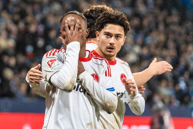 Deutschland: 2. Bundesliga 2025 2026 23. Spieltag, VfL Bochum vs. 1. FC Nürnberg Freitag, 20.02.2026 Vonovia Ruhr Stadion, Nordrhein-Westfalen Tor zum 0:1 durch Luka Lochoshvili (1. FC Nürnberg, 24) Jubel Freude Emotionen Torjubel Justin von der Hitz (1. FC Nürnberg, 27)