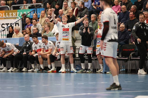 Thore Kjell Heinemann (VfL Luebeck Schwartau, 34) Freude freuen Jubel Jubel, Torjubel, jubelt ueber das Tor, celebrate the goal, celebration HBW Balingen Weilstetten - VFL Luebeck-Schwartau, Handball 2.Bundesliga, 20.Spieltag, Saison 2025 2026, 20.02.26 HBW Balingen Weilstetten - VFL Luebeck-Schwartau, Handball 2.Bundesliga, Spieltag 20, Saison 2025 2026, 20.02.26 Balingen Copyright: xEibner-Pressefoto KirstenxThiemax