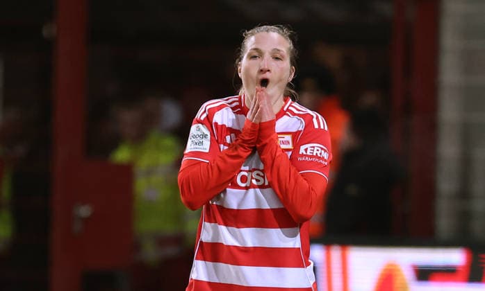 Dina Orschmann enttäuscht nach vergebener Torchance Enttäuschung Fußball Fussball Bundesliga Damen Frauen Saison 2025 2026 20.02.2026 1.FC Union Berlin vs. 1.FC Köln DFL regulations prohibit any use of photographs as image sequences and or quasi-video