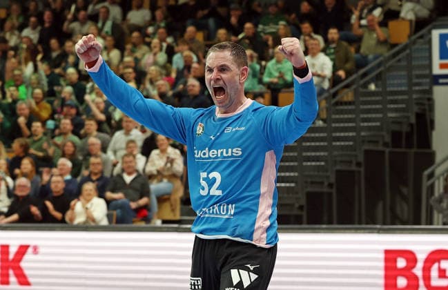 20.02.2026, xovx, Handball Daikin Handball Bundesliga, HSG Wetzlar - SC DHfK Leipzig Jubel bei Andreas Palicka (HSG Wetzlar) Wetzlar Buderus-Arena Hessen Deutschland (DE)