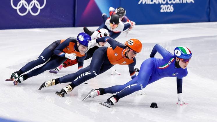 MILAN , 20-02-2026 , Milano Ice Skating Arena , Olympic Winter games, Winterspiele,Spiele, Summer games 2026 - Short Track 20-02 Women 1500m Quarterfinals , Picture shows Suzanne Schulting , Xandra Velzeboer , Elisa Confortola Olympic Winter Games 2026 - Short Track 20-02  x201765025x Copyright:
