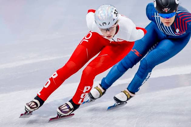 Gabriela Topolska of Poland and Aurelie Leveque of France Women s 1500m Quarterfinals, Milano Cortina 2026 Winter Olympics: Day 14, Short Track Speed skating, Eisschnelllauf - Milano Cortina 2026 Winter Olympics: Day 14, Milano Speed Skating Stadium, February 20, 2026, Milan, Italy.