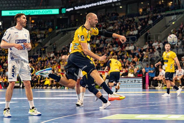 20.02.2026, xdaymx, Handball Daikin HBL, Rhein Neckar Loewen - TBV Lemgo Lippe Lukas Sandell (RNL) jubelt (DFL DFB REGULATIONS PROHIBIT ANY USE OF PHOTOGRAPHS as IMAGE SEQUENCES and or QUASI-VIDEO) Mannheim