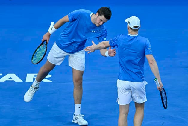 February 20, 2026, Doha, Qatar: Harri Heliovaara (R) of Finland and Henry Patten of Great Britain play against Julian Cash and Lloyd Glasspool of Great Britain (not in view) in the Doubles Final match at the ATP, Tennis Herren men s Qatar ExxonMobil Open 2026 tennis tournament at the Khalifa International Tennis Complex. Harri Heliovaara Henry Patten won against Julian Cash and Lloyd Glasspool 6-3.6-3. ATP Qatar Exxonmobil Open 2026 Tennis Tournament In Doha - 20 Feb 2026  - ZUMAs197 20260220_aaa_s197_047 Copyright: xNoushadxVariyattiyakkalx
