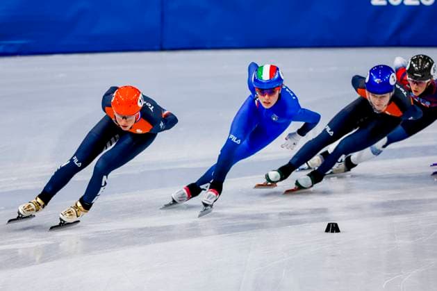 Xandra Velzeboer of the Netherlands and Suzanne Schulting of the Netherlands and Elisa Confortola of Italy Women s 1500m Quarterfinals, Milano Cortina 2026 Winter Olympics: Day 14, Short Track Speed skating, Eisschnelllauf - Milano Cortina 2026 Winter Olympics: Day 14, Milano Speed Skating Stadium, February 20, 2026, Milan, Italy.