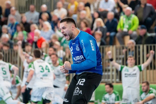Handball I Herren I Saison 2025-2026 I 2. Bundesliga I 20. Spieltag I HC Oppenweiler Backnang - TUSEM Essen I 20.02.2026 Janis Boieck (32, HC Oppenweiler Backnang) jubelt Backnang Murrtal Arena Baden-Württemberg Deutschland Copyright: xLobeca MaxxPetershansx