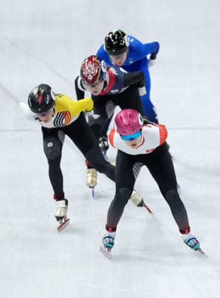 (260220) -- MILAN, Feb. 20, 2026 -- Lam Ching Yan (front) of China s Hong Kong competes during the short track Speed skating, Eisschnelllauf women s 1500m quarterfinal at the Milan-Cortina 2026 Olympic Winter games, Winterspiele,Spiele, Summer games in Milan, Italy, Feb. 20, 2026. ) (MICO2026)ITALY-MILAN-OLYMPIC WINTER GAMES-SHORT TRACK SPEED SKATING-WOMEN S 1500M-QUARTERFINALS XuexYuge 