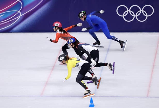 (260220) -- MILAN, Feb. 20, 2026 -- Lam Ching Yan (1st L) of China s Hong Kong competes during the short track Speed skating, Eisschnelllauf women s 1500m quarterfinal at the Milan-Cortina 2026 Olympic Winter games, Winterspiele,Spiele, Summer games in Milan, Italy, Feb. 20, 2026. ) (MICO2026)ITALY-MILAN-OLYMPIC WINTER GAMES-SHORT TRACK SPEED SKATING-WOMEN S 1500M-QUARTERFINALS ChenxYichen 