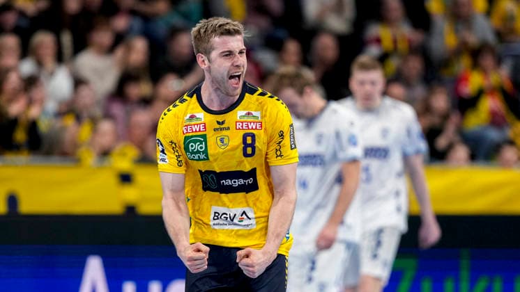 Torschütze Tim Nothdurft (RNL, 8), Spieler der Rhein-Neckar-Löwen, jubelt über ein Tor, Jubel, jubeln, Torjubel, Torerfolg, celebrate the goal, goal, celebration, jubelt ueber das Tor, Freuen, Freude, freut sich, optimistisch, positiv, Spielszene, Highlight, Einzelbild, Einzelfoto, Aktion, Action, 20.02.2026, Mannheim (Deutschland), Handball, Bundesliga, Rhein-Neckar Löwen - TBV Lemgo Lippe