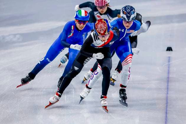 Corinne Stoddard of United States of America and Minjeong Choi of Republic of Korea and Arianna Sighel of Italy Women s 1500m Semifinals, Milano Cortina 2026 Winter Olympics: Day 14, Short Track Speed skating, Eisschnelllauf - Milano Cortina 2026 Winter Olympics: Day 14, Milano Speed Skating Stadium, February 20, 2026, Milan, Italy.
