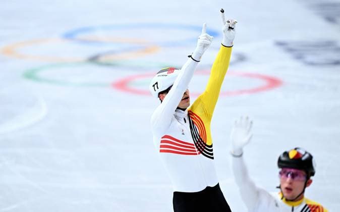 Belgian shorttrack skater Warre Van Damme reacts after the Final B of the men s 5000m relay Short Track Speed skating, Eisschnelllauf at the Milano Cortina 2026 Olympic Winter games, Winterspiele,Spiele, Summer games on Friday 20 February 2026 in Milan, Italy. The XXV Winter Olympics take place from 6 to 22 February 2026 in Italy. JASPERxJACOBS  x164364041x