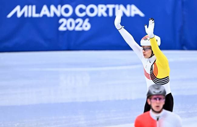 Belgian shorttrack skater Warre Van Damme reacts after the Final B of the men s 5000m relay Short Track Speed skating, Eisschnelllauf at the Milano Cortina 2026 Olympic Winter games, Winterspiele,Spiele, Summer games on Friday 20 February 2026 in Milan, Italy. The XXV Winter Olympics take place from 6 to 22 February 2026 in Italy. JASPERxJACOBS  x164364212x