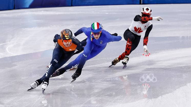 MILAN , 20-02-2026 , Milano Ice Skating Arena , Olympic Winter games, Winterspiele,Spiele, Summer games 2026 - Short Track 20-02 Men 5000m relay Final-A , Picture shows Team Republic of Korea, Netherlands, Canada, Italy Olympic Winter Games 2026 - Short Track 20-02  x201766895x Copyright: