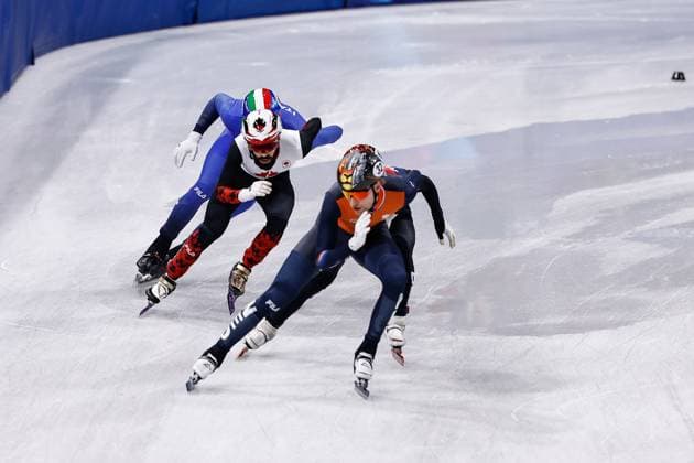 MILAN , 20-02-2026 , Milano Ice Skating Arena , Olympic Winter games, Winterspiele,Spiele, Summer games 2026 - Short Track 20-02 Men 5000m relay Final-A , Picture shows Team Republic of Korea, Netherlands, Canada, Italy Olympic Winter Games 2026 - Short Track 20-02  x201766896x Copyright: