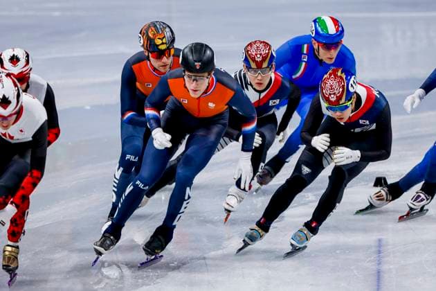 Friso Emons of the Netherlands and Teun Boer of the Netherlands and Juneseo Lee of Republic of Korea Men s 5000m Relay Finals, Milano Cortina 2026 Winter Olympics: Day 14, Short Track Speed skating, Eisschnelllauf - Milano Cortina 2026 Winter Olympics: Day 14, Milano Speed Skating Stadium, February 20, 2026, Milan, Italy.