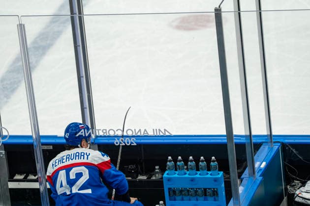 February 20, 2026, Milan, Lombardy, Italy: Martin Fehervary 42 of Team Slovakia receives a penalty while playing against Team USA in the Mens Team USA Vs Team Slovakia Play-offs Semifinals game at the Milano Santagiulia Ice hockey, Eishockey Arena in MILAN, Italy during the 2026 Milano Cortina Winter Olympics. Olympics 2026: Milano Cortina: Ice Hockey Mens: Martin Fehervary  - ZUMAa161 20260220_oly_a161_071 Copyright: xWalterxG.xArcex