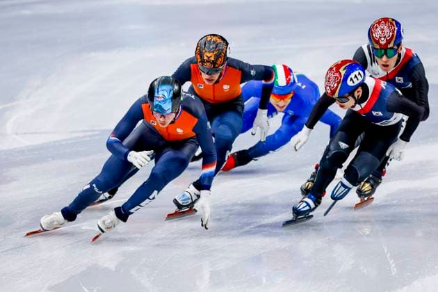 Daeheon Hwang of Republic of Korea and Jeongmin Lee of Republic of Korea and Jens van t Wout of the Netherlands and Melle van t Wout of the Netherlands Men s 5000m Relay Finals, Milano Cortina 2026 Winter Olympics: Day 14, Short Track Speed skating, Eisschnelllauf - Milano Cortina 2026 Winter Olympics: Day 14, Milano Speed Skating Stadium, February 20, 2026, Milan, Italy.