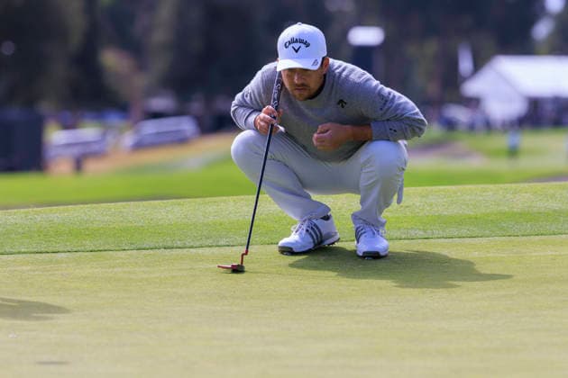 February 20, 2026, Pacific Palisades, California, USA: Xander Schauffele lines up his putt at the 9th hole during Round 2 of the 2026 Genesis Invitational Golf Tournament on Friday February 20, 2026 at the Riviera Country Club in Pacific Palisades, California. ARIANA RUIZ PI The 2026 Genesis Invitational - Round 2  - ZUMAp124 20260220_zaa_p124_060 Copyright: xArianaxRuizx