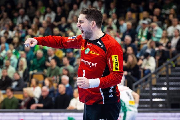 20.02.2026, xovx, Handball Daikin Handball Bundesliga, HSG Wetzlar - SC DHfK Leipzig Jubel bei Domenico Ebner (SC DHfK Leipzig) Wetzlar Buderus-Arena Hessen Deutschland (DE)