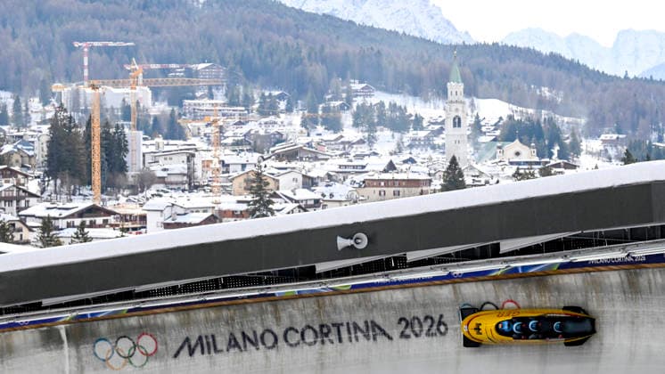 OLYMPICS - Winter Olympic Games, Olympische Spiele, Olympia, OS Milano Cortina 2026 CORTINA D AMPEZZO,ITALY,21.FEB.26 - OLYMPICS, BOBSLEIGH - Winter Olympic Games Milano Cortina 2026, 4-man, heat 1 and 2, men. Image shows Francesco Friedrich, Matthias Sommer, Alexander Schuller and Felix Straub (GER).  GEPAxpictures xAlexanderxSolc