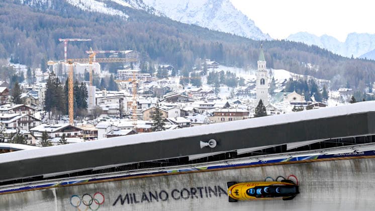 OLYMPICS - Winter Olympic Games, Olympische Spiele, Olympia, OS Milano Cortina 2026 CORTINA D AMPEZZO,ITALY,21.FEB.26 - OLYMPICS, BOBSLEIGH - Winter Olympic Games Milano Cortina 2026, 4-man, heat 1 and 2, men. Image shows Adam Ammour, Issam Ammour, Joshua Tasche and Alexander Schaller (GER).  GEPAxpictures xAlexanderxSolc