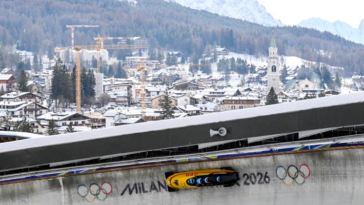 OLYMPICS - Winter Olympic Games, Olympische Spiele, Olympia, OS Milano Cortina 2026 CORTINA D AMPEZZO,ITALY,21.FEB.26 - OLYMPICS, BOBSLEIGH - Winter Olympic Games Milano Cortina 2026, 4-man, heat 1 and 2, men. Image shows Johannes Lochner, Thorsten Margis, Jorn Wenzel and Georg Fleischhauer (GER).  GEPAxpictures xAlexanderxSolc