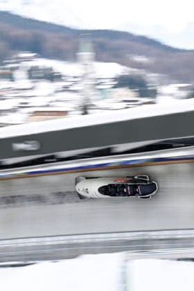 OLYMPICS - Winter Olympic Games, Olympische Spiele, Olympia, OS Milano Cortina 2026 CORTINA D AMPEZZO,ITALY,21.FEB.26 - OLYMPICS, BOBSLEIGH - Winter Olympic Games Milano Cortina 2026, 4-man, heat 1 and 2, men. Image shows Jakob Mandlbauer, Daniel Bertschler, Sebastian Mitterer and Daiyehan Nichols-Bardi (AUT).  GEPAxpictures xAlexanderxSolc