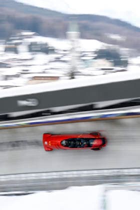 OLYMPICS - Winter Olympic Games, Olympische Spiele, Olympia, OS Milano Cortina 2026 CORTINA D AMPEZZO,ITALY,21.FEB.26 - OLYMPICS, BOBSLEIGH - Winter Olympic Games Milano Cortina 2026, 4-man, heat 1 and 2, men. Image shows Kaizhi Sun, Jin Zhang, Yaolong Shi and Tai An (CHN).  GEPAxpictures xAlexanderxSolc