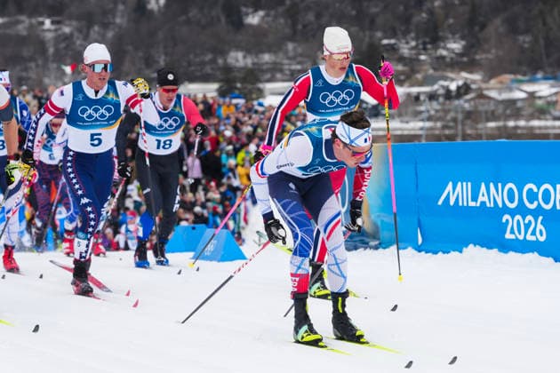 Winter Olympics in Milan Cortina 2026 Val di Fiemme, Italy 20260221. Johannes Hosflot Klaebo from Norway and Mathis Desloges from France during the cross-country skiing 50 km Classic men Tesero CC-Stadium during the Winter Olympics in Milano Cortina 2026. Photo: Lise Aserud NTB Val di Fiemme Italy EDITORIAL USE ONLY. RESTRICTED USE FOR BETTING COMPANIES Ref:_SPOkTA1GX5msfg.jpg *** Winter Olympics in Milan Cortina 2026 Val di Fiemme, Italy 20260221 Johannes Hosflot Klaebo from Norway and Mathis Desloges from France during the cross country skiing 50 km Classic men Tesero CC Stadium during the Winter Olympics in Milano Cortina 2026 Photo Lise Aserud NTB Val di Fiemme Italy EDITORIAL USE ONLY RESTRICTED USE FOR BETTING COMPANIES  Copyright: xLisexAserudxx xNTBx