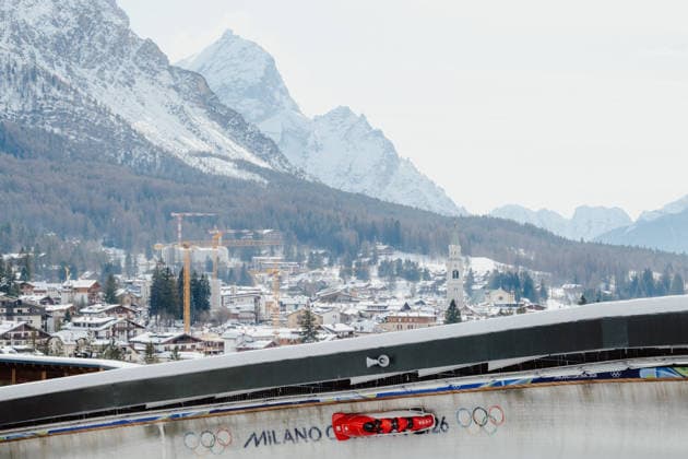 OLYMPICS - Winter Olympic Games, Olympische Spiele, Olympia, OS Milano Cortina 2026 CORTINA D AMPEZZO,ITALY,21.FEB.26 - OLYMPICS, BOBSLEIGH - Winter Olympic Games Milano Cortina 2026, 4-man, heat 1 and 2, men. Image shows Michael Vogt (SUI), Andreas Haas (SUI), Amadou David Ndiaye (SUI) and Mario Aeberhard (SUI).  GEPAxpictures xAlexanderxSolc