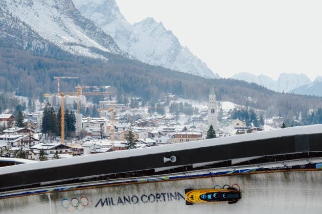 OLYMPICS - Winter Olympic Games, Olympische Spiele, Olympia, OS Milano Cortina 2026 CORTINA D AMPEZZO,ITALY,21.FEB.26 - OLYMPICS, BOBSLEIGH - Winter Olympic Games Milano Cortina 2026, 4-man, heat 1 and 2, men. Image shows Adam Ammour (GER), Issam Ammour (GER), Joshua Tasche (GER) and Alexander Schaller (GER).  GEPAxpictures xAlexanderxSolc