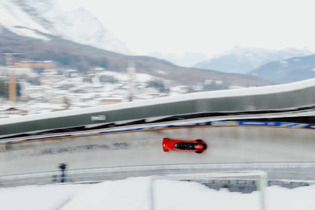 OLYMPICS - Winter Olympic Games, Olympische Spiele, Olympia, OS Milano Cortina 2026 CORTINA D AMPEZZO,ITALY,21.FEB.26 - OLYMPICS, BOBSLEIGH - Winter Olympic Games Milano Cortina 2026, 4-man, heat 1 and 2, men. Image shows Kaizhi Sun (CHN), Jin Zhang (CHN), Yaolong Shi (CHN) and Tai An (CHN).  GEPAxpictures xAlexanderxSolc