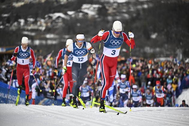 VAL DI FIEMME, ITALIEN 20260221 Martin Lowstrom Nyenget, Norge och bakom Savelii Korostelev, AIN, i femmilen för herrar pa Tesero längdskidstadion under vinter-OS i Val di Fiemme, Italien. *** Bilden ingar i SPORTPAKET. För övriga BETALBILD *** VAL DI FIEMME ITALIEN x10430x *** VAL DI FIEMME, ITALY 20260221 Martin Lowstrom Nyenget, Norway and behind Savelii Korostelev, AIN, in the mens five-mile race at the Tesero cross-country stadium during the Winter Olympics in Val di Fiemme, Italy Picture in SPORT PACKAGE For others PAY PICTURE VAL DI FIEMME ITALY x10430x  Copyright: xChristinexOlsson TTx OS 2026 SKIDOR FEMMILEN HERRAR