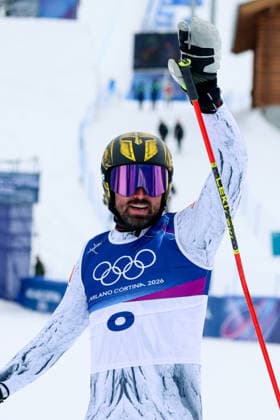 Livigno, Italien 21. Februar 2026: Ski Freestyle Ski Cross Männer - Olympia 2026 Im Bild: Ryan Regez (SUI) jubelt im Ziel Snow Park *** Livigno, Italy 21 February 2026 Ski Freestyle Ski Cross Men Olympia 2026 In the picture Ryan Regez SUI cheers at the finish line Snow Park Copyright: xFotostandx xHettichx