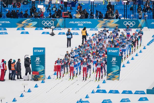 OLYMPICS - Winter Olympic Games, Olympische Spiele, Olympia, OS Milano Cortina 2026 TESERO,ITALY,21.FEB.26 - OLYMPICS, NORDIC SKIING, NORDIC COMBINED, CROSS COUNTRY - Winter Olympic Games Milano Cortina 2026, 50km, mass start, classic, men. Image shows the starting grid.  GEPAxpictures xMatthiasxTrinkl