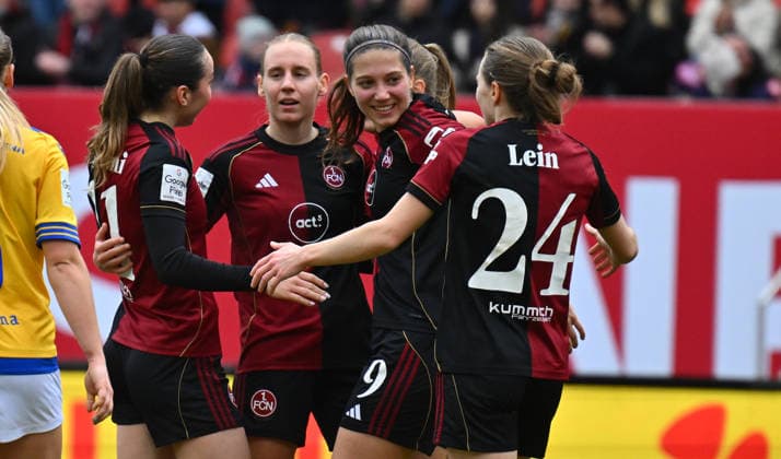 21.02.2026 - Fussball - Saison 2025 2026 - 1. Google Pixel Frauen Bundesliga - 19. Spieltag: 1. FC Nürnberg FCN ( Club Clubfrauen ) - FC Carl Zeiss Jena - Sportfoto Zink - xwoxzix - Torjubel Jubel Freude nach Treffer Tor Torschuß zum 3:0 durch Emöke Emoeke Papai (15, 1. FC Nürnberg FCN ) -