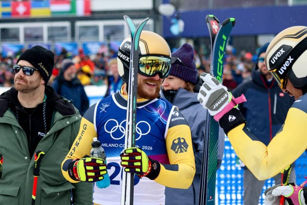 Livigno, Italien 21. Februar 2026: Ski Freestyle Ski Cross Männer - Olympia 2026 Im Bild: v.li. Cornel Renn (GER) und Florian Fischer (GER) Snow Park *** Livigno, Italy February 21, 2026 Ski Freestyle Ski Cross Men Olympia 2026 In the picture from left Cornel Renn GER and Florian Fischer GER Snow Park Copyright: xFotostandx xHettichx