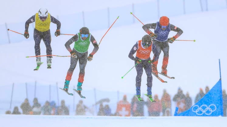 OLYMPICS - Winter Olympic Games, Olympische Spiele, Olympia, OS Milano Cortina 2026 LIVIGNO,ITALY,21.FEB.26 - OLYMPICS, FREE SKI, FREESTYLE SKIING - Winter Olympic Games Milano Cortina 2026, Skicross, men, final. Image shows Ryuto Kobayashi (JPN), Johannes Aujesky (AUT), Satoshi Furuno (JPN) and Nicolas Lussnig (AUT).  GEPAxpictures xWolfgangxGrebien