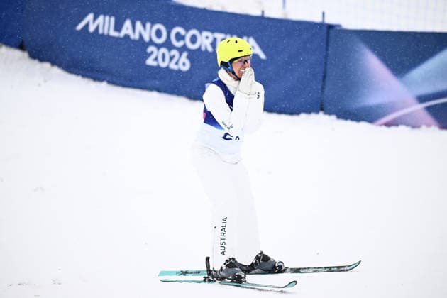 2026 WINTER Olympic Games, Olympische Spiele, Olympia, OS Danielle Scott of Australia reacts after her second jump during the Mixed Team Aerials finals at the Livigno Aerials and Moguls Park on day 15 of the 2026 Milano Cortina Winter Olympic Games in Livigno, Italy, Saturday, February 21, 2026. ( NO ARCHIVING, EDITORIAL USE ONLY LIVIGNO SONDRIO ITALY  Copyright: xDANxHIMBRECHTSx 20260221185401639293