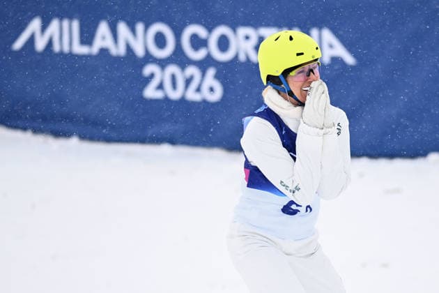 2026 WINTER Olympic Games, Olympische Spiele, Olympia, OS Danielle Scott of Australia reacts after her second jump during the Mixed Team Aerials finals at the Livigno Aerials and Moguls Park on day 15 of the 2026 Milano Cortina Winter Olympic Games in Livigno, Italy, Saturday, February 21, 2026. ( NO ARCHIVING, EDITORIAL USE ONLY LIVIGNO SONDRIO ITALY  Copyright: xDANxHIMBRECHTSx 20260221193140147825