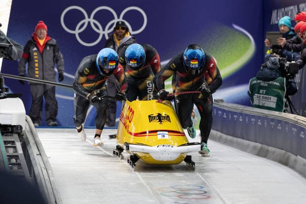 GER – Adam Ammour, Issam Ammour, Joshua Tasche, Alexander Schaller, Viererbob der Männer bei den Olympischen Winterspielen Milano Cortina 2026 im Cortina Sliding Centre, Cortina dAmpezzo, Italien, am 21. Februar 2026. compete in the Mens Four-Man bobsleigh event at the Olympic Winter games, Winterspiele,Spiele, Summer games Milano Cortina 2026 at the Cortina Sliding Centre, Cortina dAmpezzo, Italy, on February 21, 2026. *** GER - Adam Ammour, Issam Ammour, Joshua Tasche, Alexander Schaller, Mens Four Man bobsleigh at the Olympic Winter Games Milano Cortina 2026 at the Cortina Sliding Centre, Cortina dAmpezzo, Italy, on February 21, 2026 compete in the Mens Four Man bobsleigh event at the Olympic Winter Games Milano Cortina 2026 at the Cortina Sliding Centre, Cortina dAmpezzo, Italy, on February 21, 2026 Copyright: HMBxMedia MarcxNiemeyer