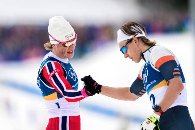 260221 Johannes Hosflot Klaebo of Norway and Neutral athlete Savelii Korostelev (Russia) after competing in the men s 50km classic technique cross-country skiing race during day 15 of the 2026 Winter Olympics on February 21, 2026 in Val di Fiemme. Photo: Maxim Thore BILDBYRAN kod MT MT1001 skidor cross-country skiing langrenn Olympic Games, Olympische Spiele, Olympia, OS olympics winter olympics os ol olympiska spel vinter-os olympiske leker milano cortina 2026 milan cortina 2026 milano cortina 2026 olympic games milano cortina 2026 winter olympic games milano cortina-os milano cortina-ol vinter-ol 15 bbeng norge ryssland *** 260221 Johannes Hosflot Klaebo of Norway and Neutral athlete Savelii Korostelev Russia after competing in the men s 50km classic technique cross country skiing race during day 15 of the 2026 Winter Olympics on February 21, 2026 in Val di Fiemme Photo Maxim Thore BILDBYRAN kod MT MT1001 skidor cross country skiing langrenn olympic games olympics winter olympics os ol olympiska spel vinter os olympiske leker milano cortina 2026 milan cortina 2026 milano cortina 2026 olympic games milano cortina 2026 winter olympic games milano cortina os milano cortina ol vinter ol 15 bbeng norge ryssland  Copyright: MAXIMxTHORE BB260221MT092