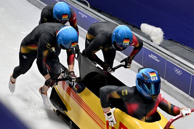 Cortina d Ampezzo, Italy, February 21th 2026. Francesco Friedrich, Matthias Sommer, Alexander Schuller, Felix Straub of Germany in action during the Bobsleight 4-man Heat 1 race of the Olympic Winter games, Winterspiele,Spiele, Summer games 2026 in Cortina d Ampezzo, Italy. (Photo by Igor Kupljenik Sports Press Photo)  Copyright: xIgorxKupljenikx xSPPx Sportspressphoto_SPR95446