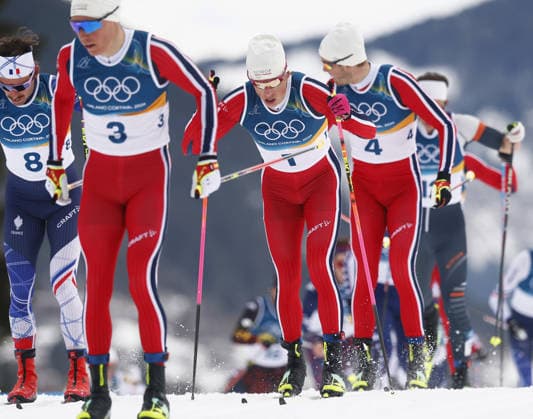 Milan Cortina Olympics: Cross-country skiing Norwegian cross-county skier Johannes Hoesflot Klaebo (1) competes en route to winning gold in the men s 50km mass start classic at the Milan Cortina Olympics at Tesero Cross-Country Skiing Stadium in Tesero, Italy, on Feb. 21, 2026.  A14AA0005310857P