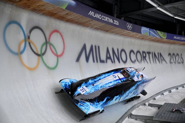 Cortina d Ampezzo, Italy, February 21th 2026. Adam Edelman, Menachem Chen, Uri Zisman, Omer Katz of Israel in action during the Bobsleight 4-man Heat 2 race of the Olympic Winter games, Winterspiele,Spiele, Summer games 2026 in Cortina d Ampezzo, Italy. (Photo by Igor Kupljenik Sports Press Photo)  Copyright: xIgorxKupljenikx xSPPx Sportspressphoto_SPR95506