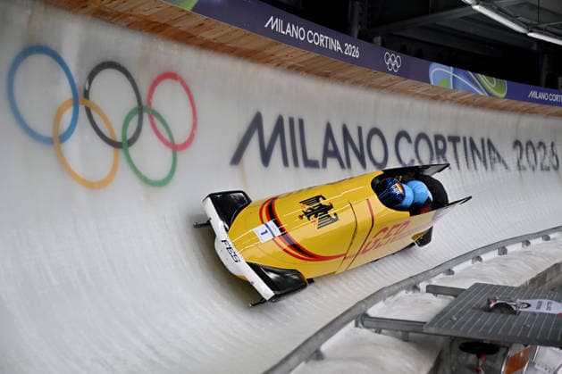 Cortina d Ampezzo, Italy, February 21th 2026. Johannes Lochner, Thorsten Margis, Jorn Wenzel, Georg Fleischhauer of Germany in action during the Bobsleight 4-man Heat 2 race of the Olympic Winter games, Winterspiele,Spiele, Summer games 2026 in Cortina d Ampezzo, Italy. (Photo by Igor Kupljenik Sports Press Photo)  Copyright: xIgorxKupljenikx xSPPx Sportspressphoto_SPR95525