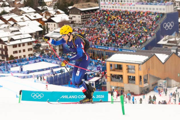 OLYMPICS - Winter Olympic Games, Olympische Spiele, Olympia, OS Milano Cortina 2026 BORMIO,ITALY,21.FEB.26 - OLYMPICS, SKI MOUNTAINEERING - Winter Olympic Games Milano Cortina 2026, Skicross, mixed relay, final. Image shows Thibault Anselmet (FRA).  GEPAxpictures xHaraldxSteiner